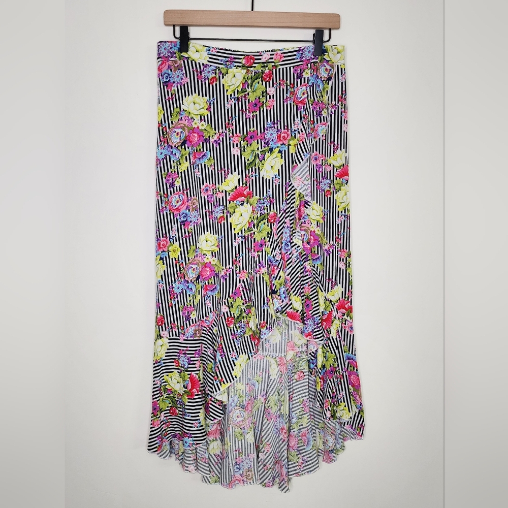Me 2 Magic Floral Striped High Low Faux Wrap Midi Skirt XL Whimsygoth